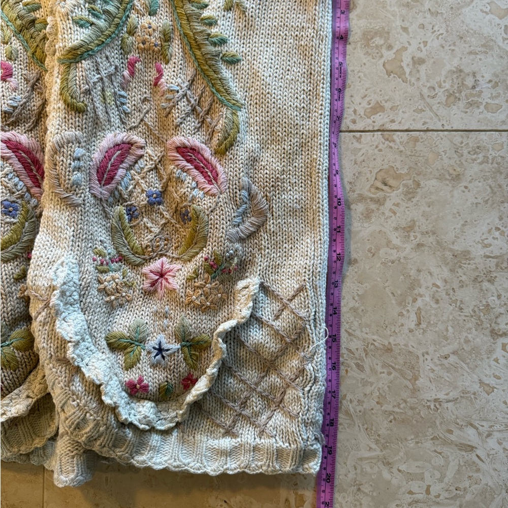 VINTAGE Jennifer Reed Sweater Womens 3x Ivory Floral Cardigan Embroidered - Picture 6 of 8